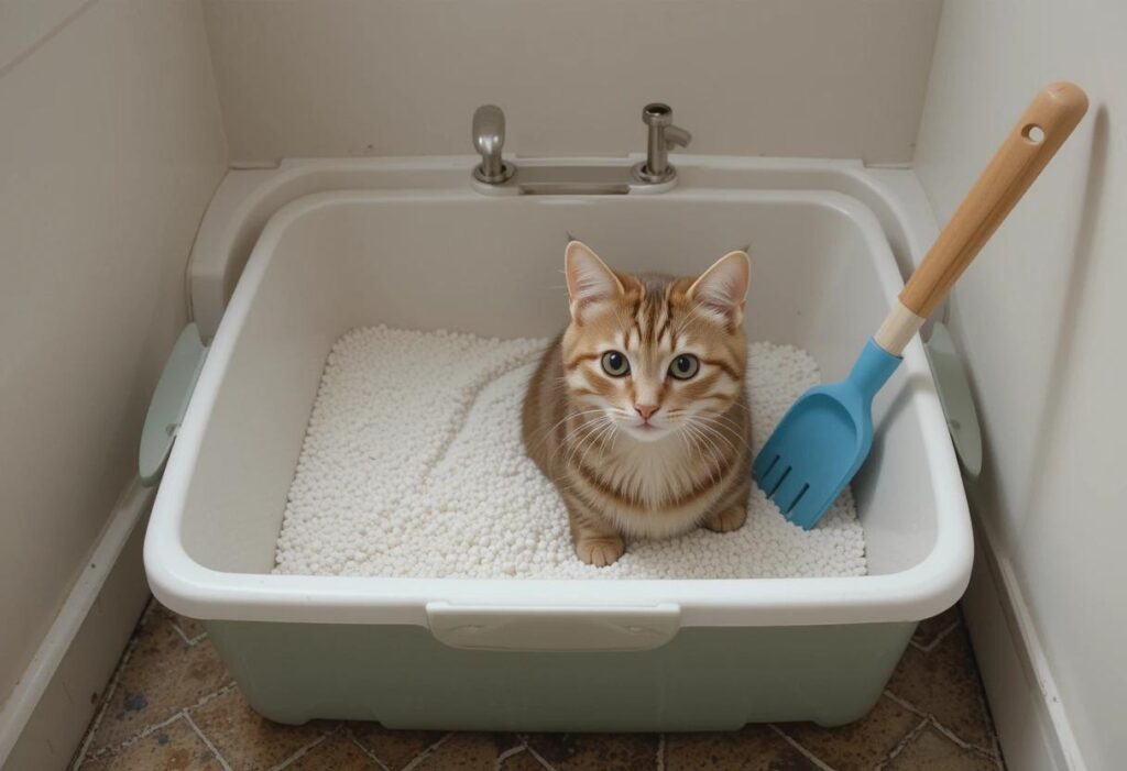 cat inside an open litter box