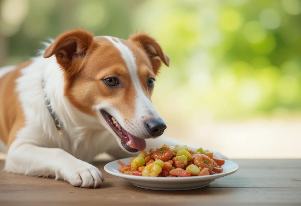 dog eating healthy diet for improved microbiomes