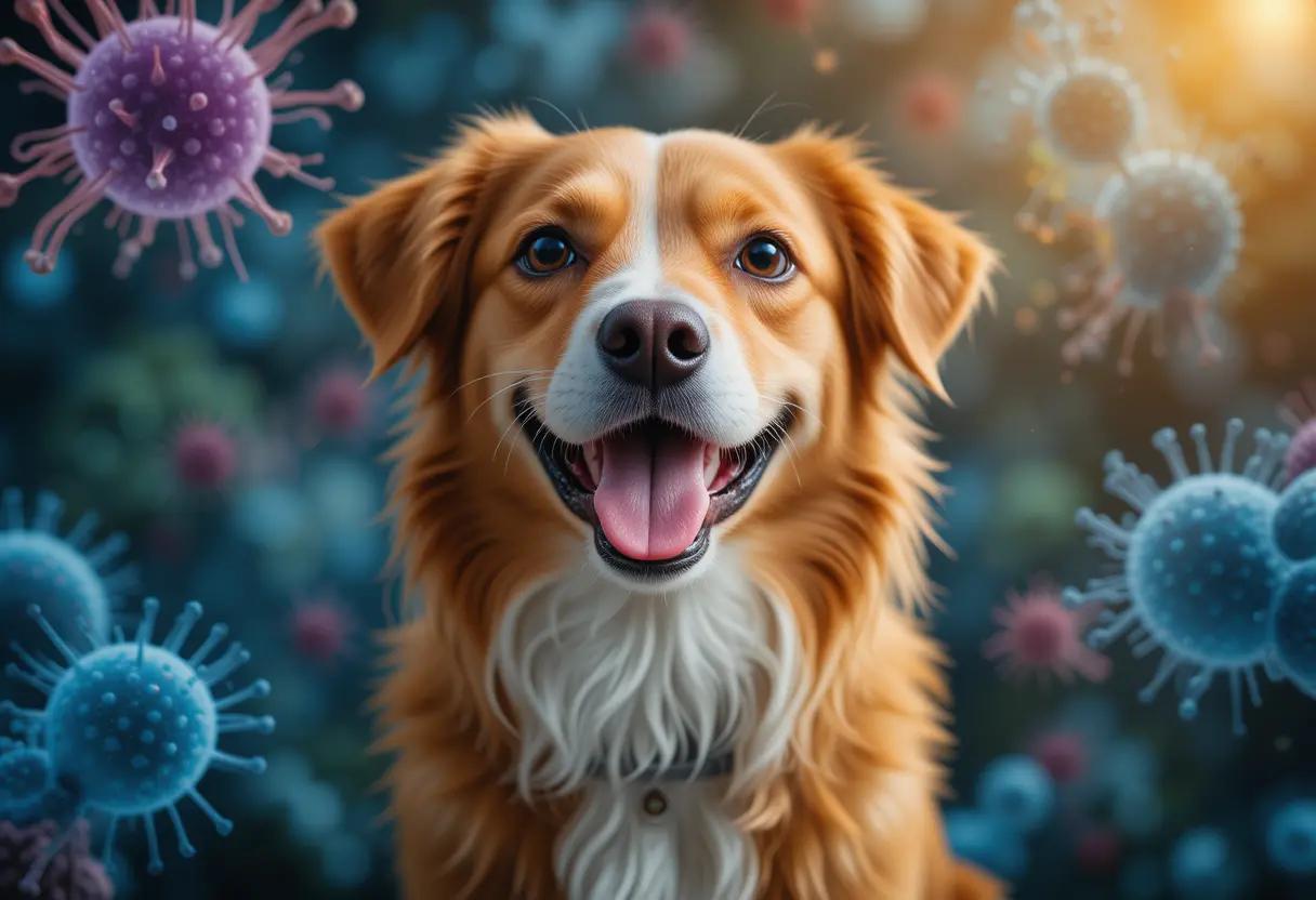 a healthy happy dog in the center of microbiomes-1