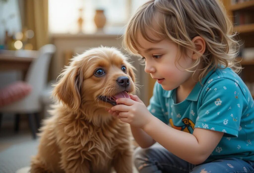 A child feeding their pet