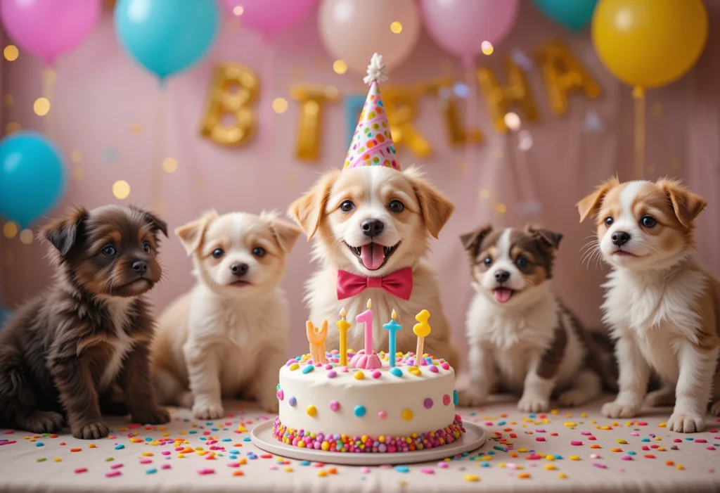 a cute puppy's birthday party