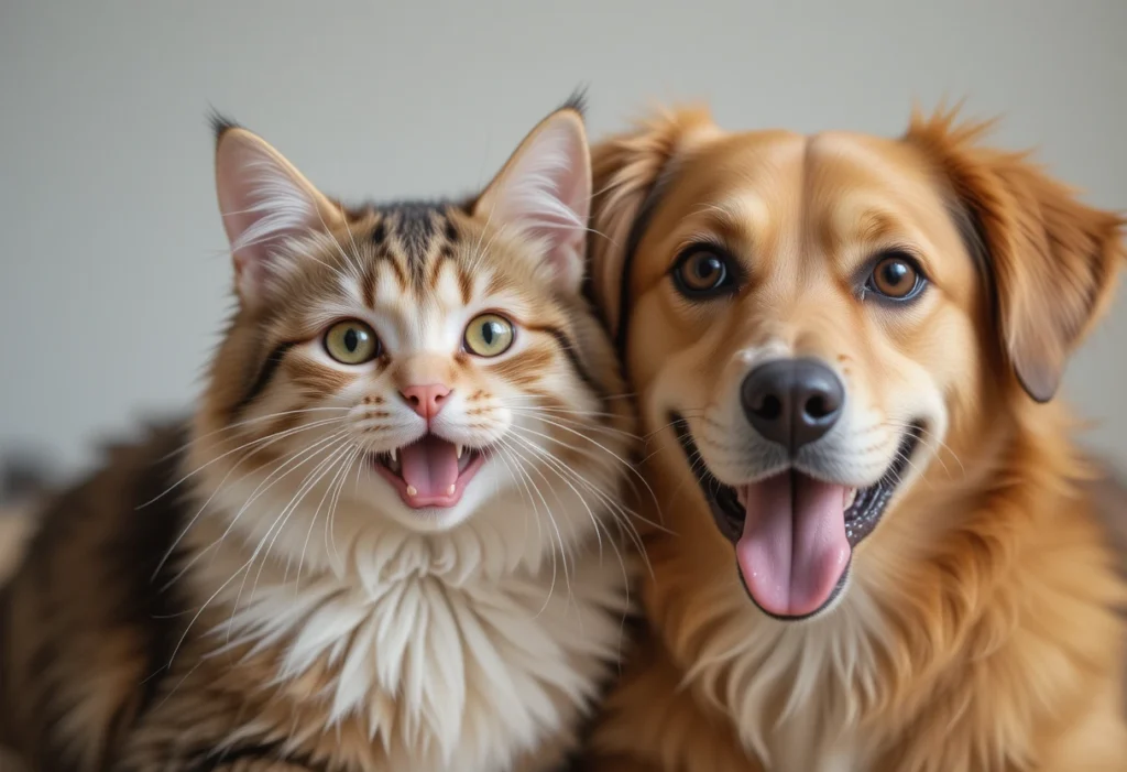 a happy and healthy cat and dog together