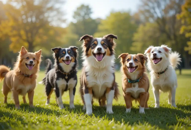 several dogs joyfully playing together